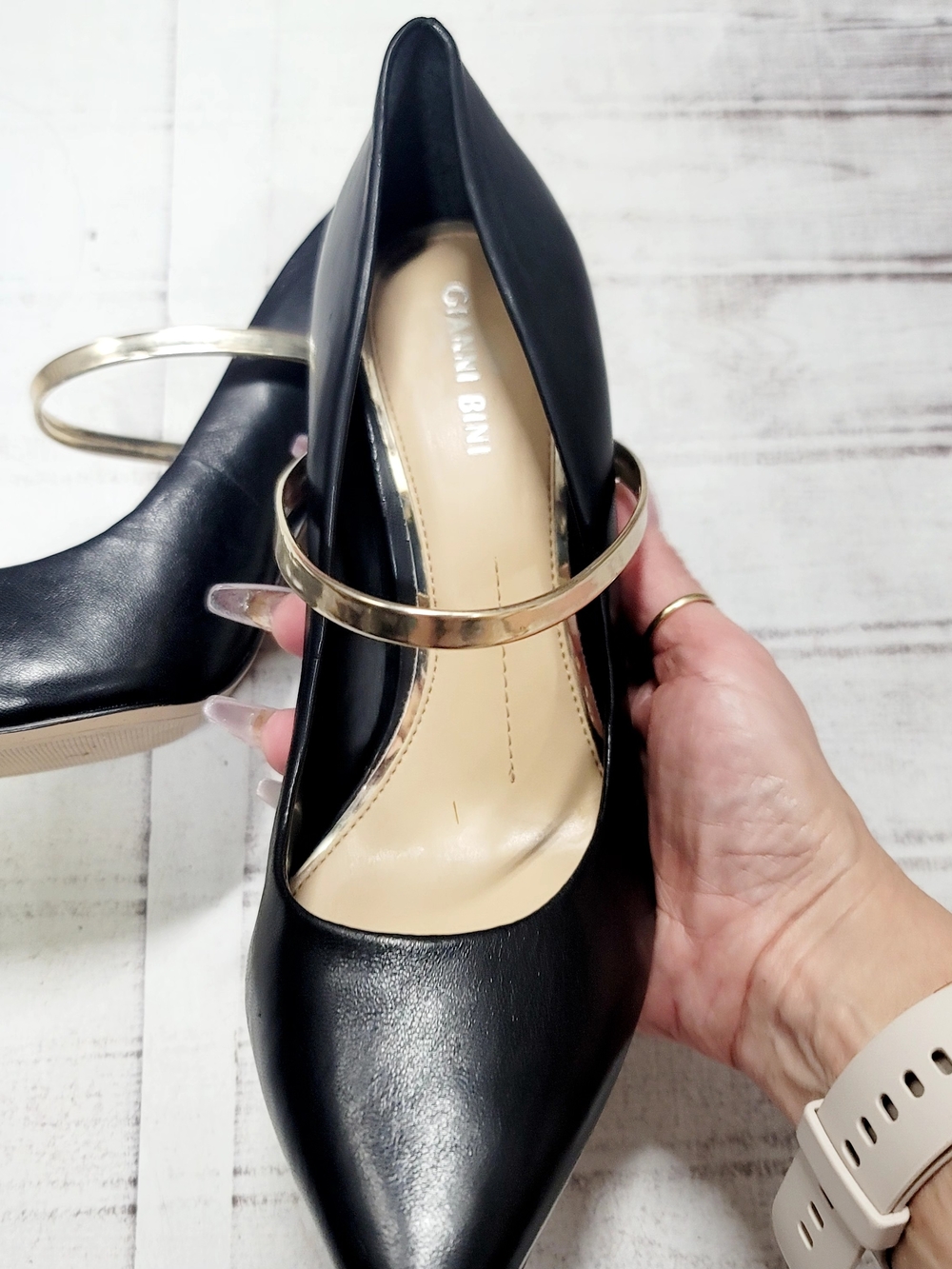 Gianni Bini Black Pumps with Gold Hoop Strap - Picture 3 of 9